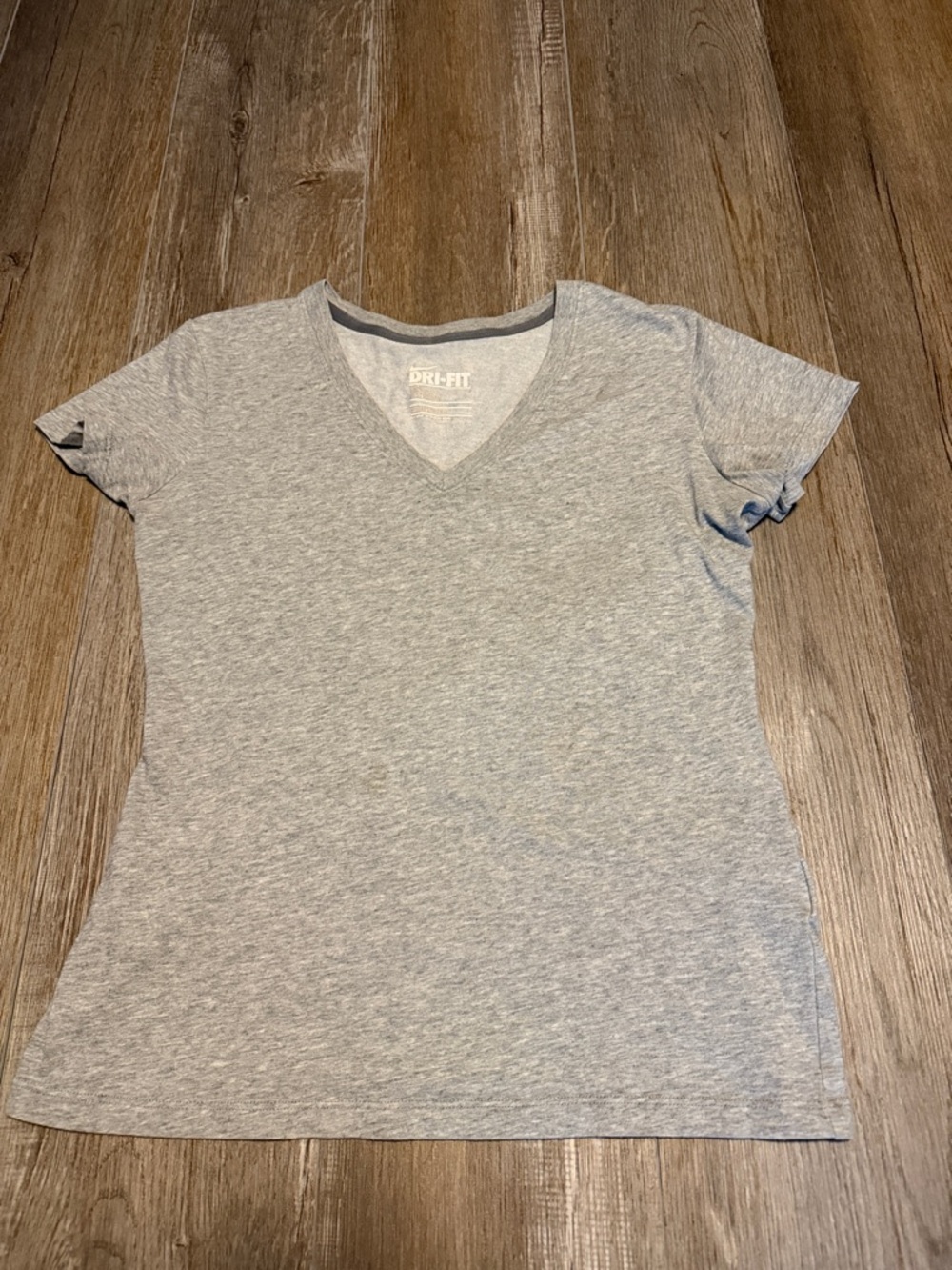 Nike Women's Light Gray Dri-FIT V-Neck Slim Fit Short Sleeve Tee
